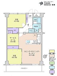 なぎさニュータウン4号棟 2SLDKの間取図画像