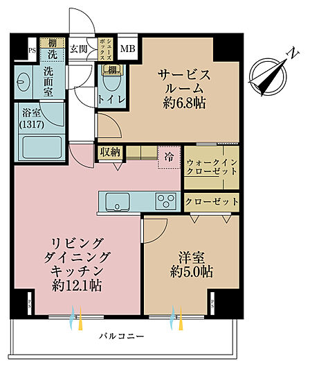 1SLDK、専有面積5.53平米、バルコニー面積6.76平米