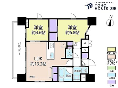 2LDK、専有面積57.79平米、バルコニー面積10.88平米