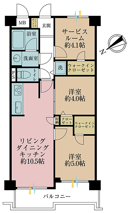 3LDK、専有面積53.46平米、バルコニー面積7.02平米