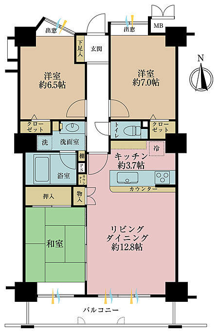3ＬＤＫ、専有面積80．06平米、バルコニー面積8．83平米