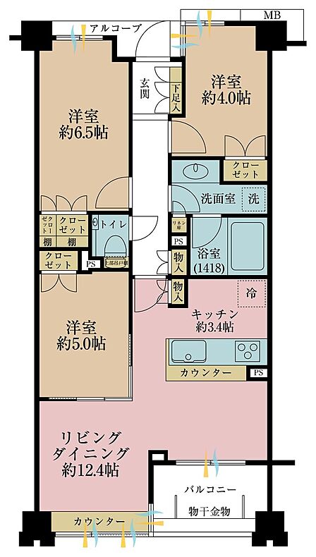 2LDK、専有面積70.45平米、バルコニー面積5.4平米