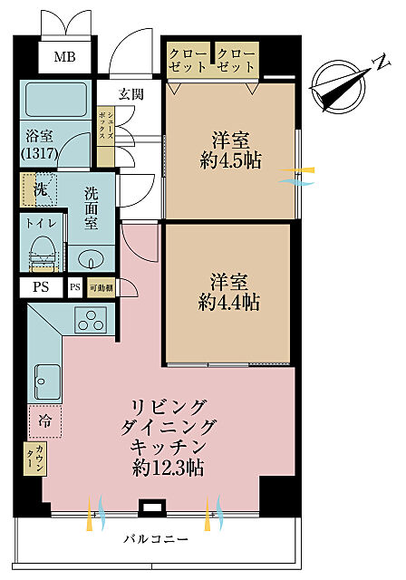 2LDK、専有面積50.19平米、バルコニー面積5.5平米