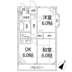 シャトー神川 2DKの間取図画像