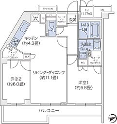 代官山BLESS鉢山 2LDKの間取図画像