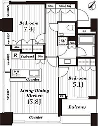 ザ・ヒルトップタワー高輪台 2LDKの間取図画像