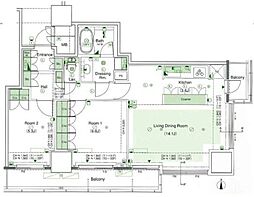 品川タワーフェイス 2LDKの間取図画像