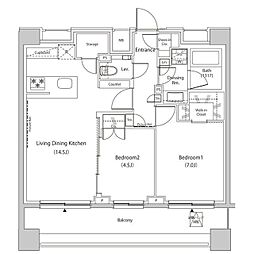 ザ・パークハビオ目黒プレイス 2LDKの間取図画像
