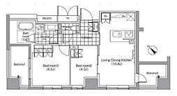パークハビオ赤坂 2LDKの間取図画像