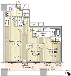 ブリリアタワーズ目黒ノースレジデンス 2LDKの間取図画像