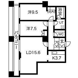 グランパークハイツ 2LDKの間取図画像