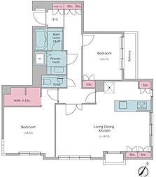 レジディア上目黒 2LDKの間取図画像