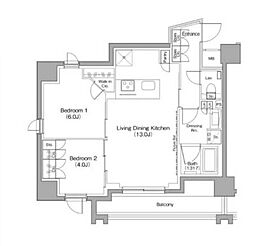ザ・パークハビオ目黒レジデンス 2LDKの間取図画像