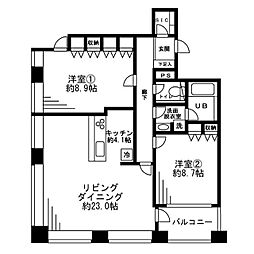 レジディアタワー麻布十番 2LDKの間取図画像