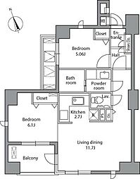 レジディア自由が丘 2LDKの間取図画像