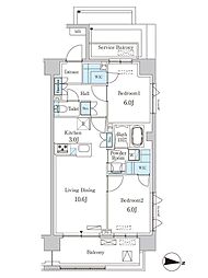 オアーゼ池上テラス 2LDKの間取図画像