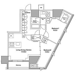 ザ・パークハビオ麻布十番 2LDKの間取図画像