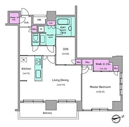 レジディアタワー目黒不動前 1SLDKの間取図画像