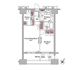 パークアクシス白金台 1LDKの間取図画像