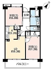 UR都市機構いちょう並木国立6号棟 2LDKの間取図画像