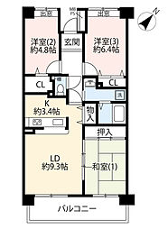 UR都市機構アートアベニュー立川1号棟 3LDKの間取図画像