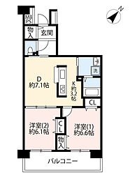 UR都市機構アートアベニュー立川1号棟 2DKの間取図画像