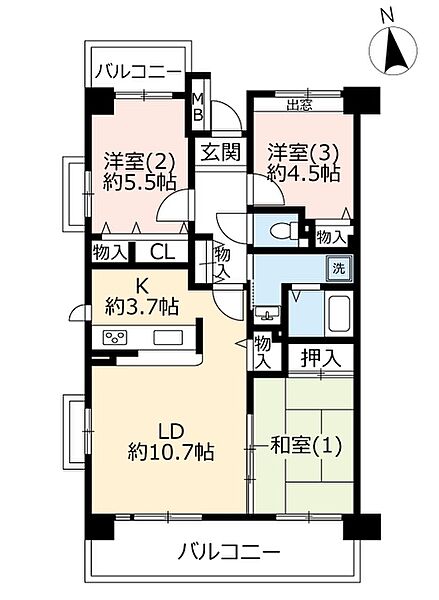 URグリーンタウン小金井 ｜東京都小金井市緑町4丁目(賃貸マンション3LDK・4階・73.94㎡)の写真 その2