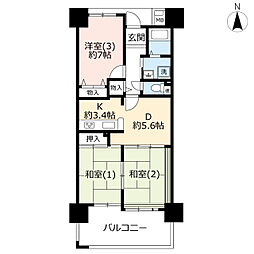 シティコート下連雀3号棟 3DKの間取図画像