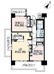 UR都市機構ひばりが丘パークヒルズ8-1号棟 2LDKの間取図画像