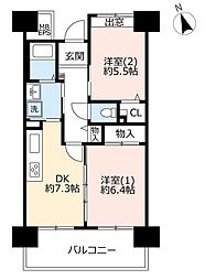UR都市機構ひばりが丘パークヒルズ6-9号棟 2DKの間取図画像