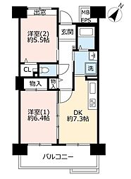 UR都市機構ひばりが丘パークヒルズ8-1号棟 2DKの間取図画像