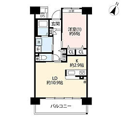UR都市機構ひばりが丘パークヒルズ3-4号棟 1LDKの間取図画像
