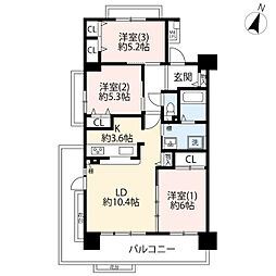 UR都市機構ひばりが丘パークヒルズ8-2号棟 3LDKの間取図画像