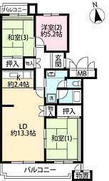 UR都市機構立川一番町東団地48号棟 3LDKの間取図画像