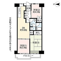 UR都市機構成瀬駅前ハイツ1号棟 3DKの間取図画像
