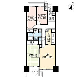 UR都市機構ビュープラザ向陽台2号棟 3LDKの間取図画像