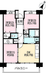 UR都市機構多摩平の森3-11号棟 3DKの間取図画像
