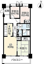 UR都市機構シティハイツ日野旭が丘2号棟 3LDKの間取図画像