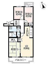 UR都市機構八王子パークヒル宇津木台2-3号棟 3LDKの間取図画像