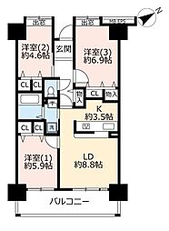 UR都市機構ライフタウン国領2号棟 3LDKの間取図画像