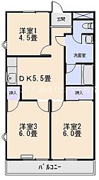 ヴィラ榛原 3DKの間取図画像