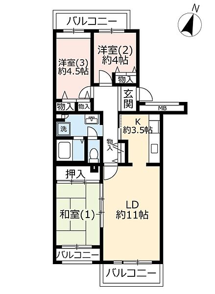 UR港北ニュータウンコンフォール東山田 ｜神奈川県横浜市都筑区東山田4丁目(賃貸マンション3LDK・2階・72.51㎡)の写真 その2