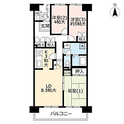 UR都市機構サントゥール中川8号棟 3LDKの間取図画像