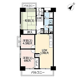 UR都市機構サントゥール中川9号棟 3LDKの間取図画像