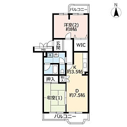 UR都市機構霧が丘グリーンタウン22-2号棟 2DKの間取図画像