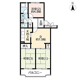 UR都市機構霧が丘グリーンタウン22-2号棟 3DKの間取図画像