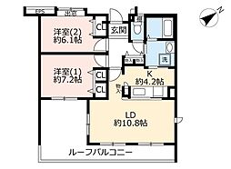 UR都市機構コンフォール鴨池公園2号棟 2LDKの間取図画像