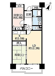 UR都市機構ビューコート小港9号棟 2LDKの間取図画像