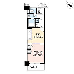 UR都市機構アーベインルネス長者町 1DKの間取図画像