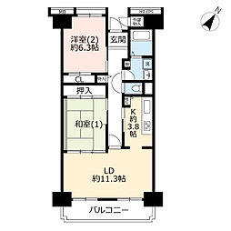 UR都市機構ベイシティ本牧南1号棟 2LDKの間取図画像